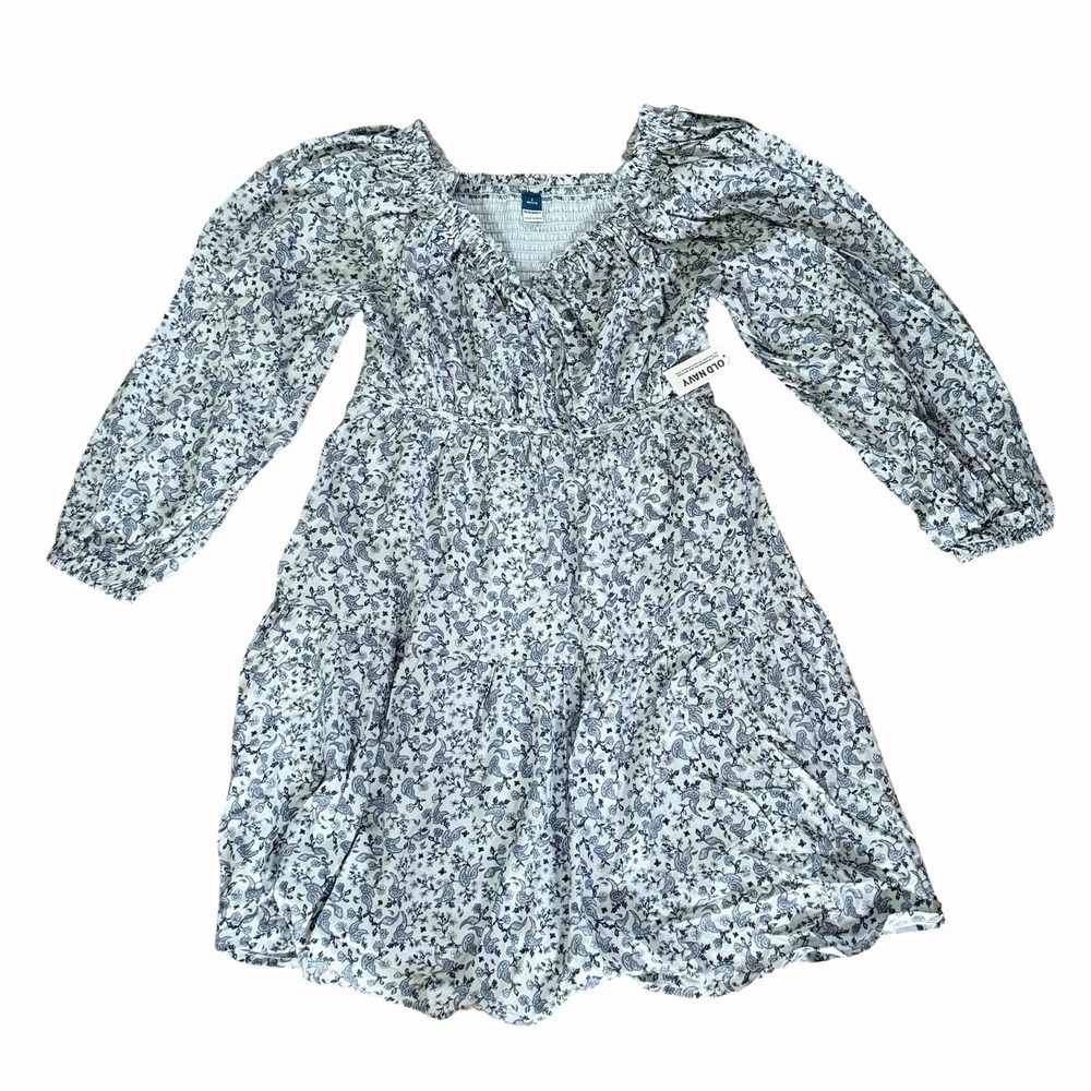 Old Navy 3/4 Sleeve Smocked Paisley Floral Dress Blue S P Festival‎ Boho Prairie